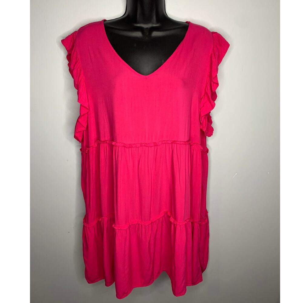 Zenana Outfitters Hot Pink Ruffle Tiered Midi Dress